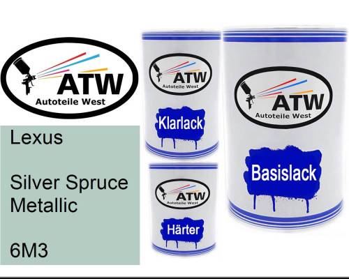 Lexus, Silver Spruce Metallic, 6M3: 500ml Lackdose + 500ml Klarlack + 250ml Härter - Set, von ATW Autoteile West.